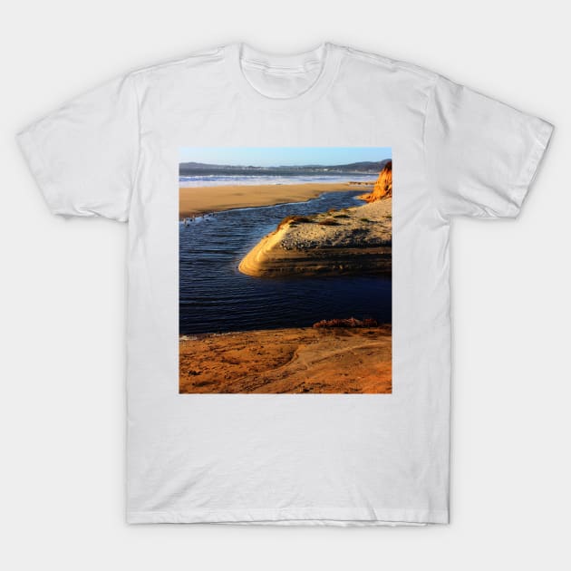 Half Moon Bay. A Stream on the Beach. California 2009 T-Shirt by IgorPozdnyakov